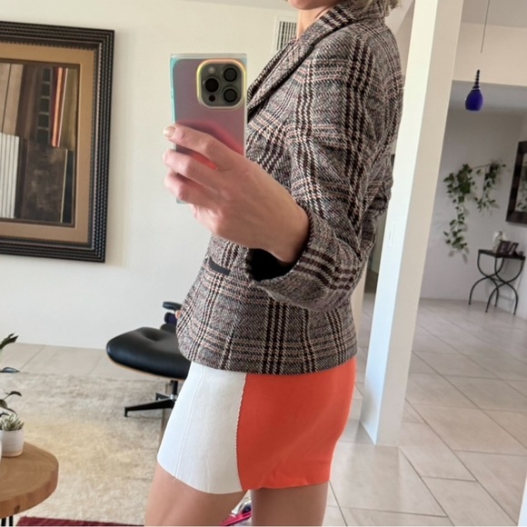 Armani Jeans Vintage Classic Plaid | Herringbone Wool Blend Blazer Size 6 - Picture 2 of 15